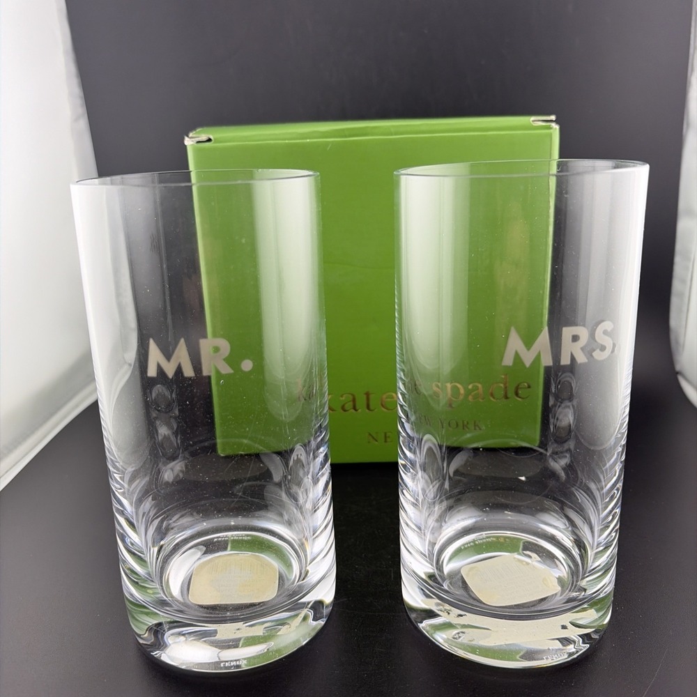 NIB KATE SPADE NEW YORK SET LENOX HERS & HERS TWO OF A KIND HIGHBALL GLASSES NEW